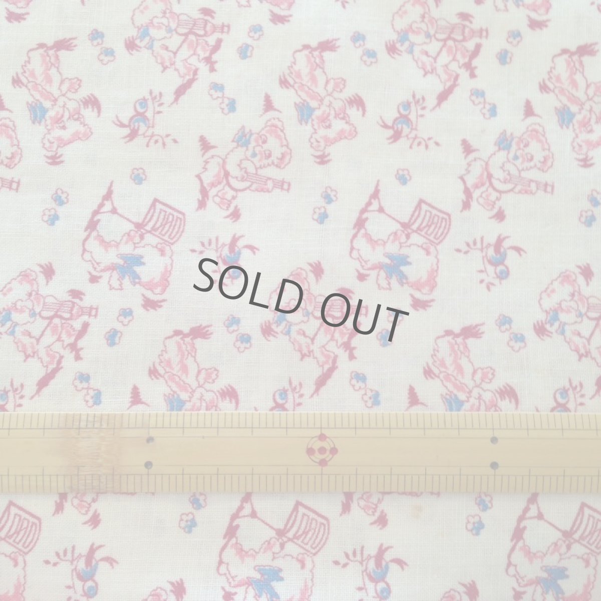 画像3: フィードサック 布 クリーム色 くま ピンク ミュージカル 1930年代 アメリカ (3)