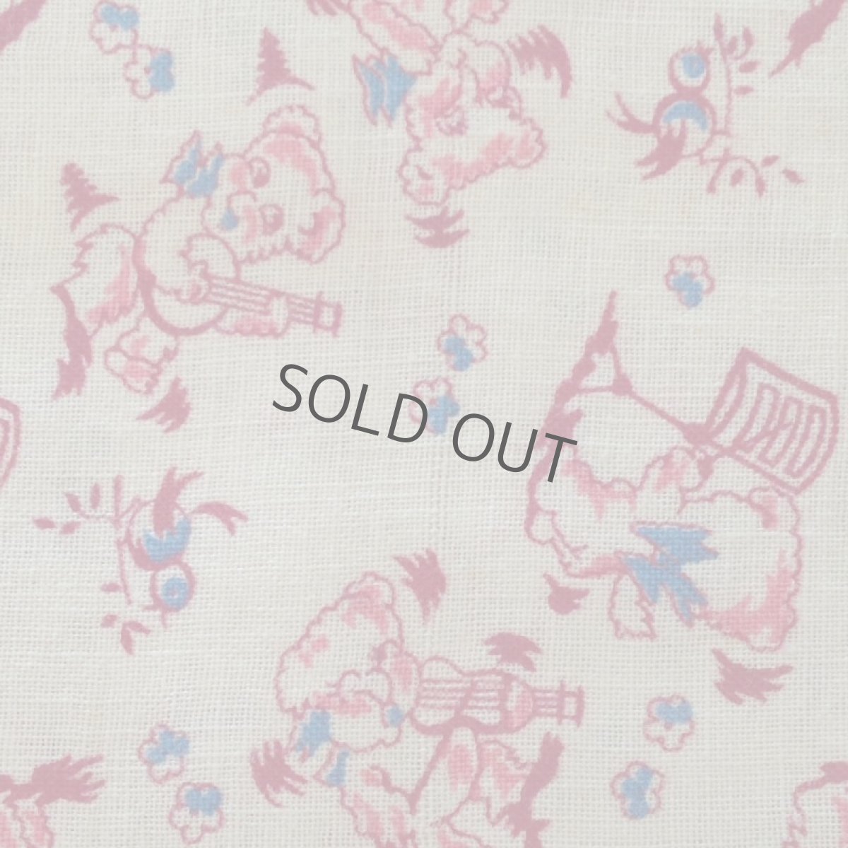 画像2: フィードサック 布 クリーム色 くま ピンク ミュージカル 1930年代 アメリカ (2)