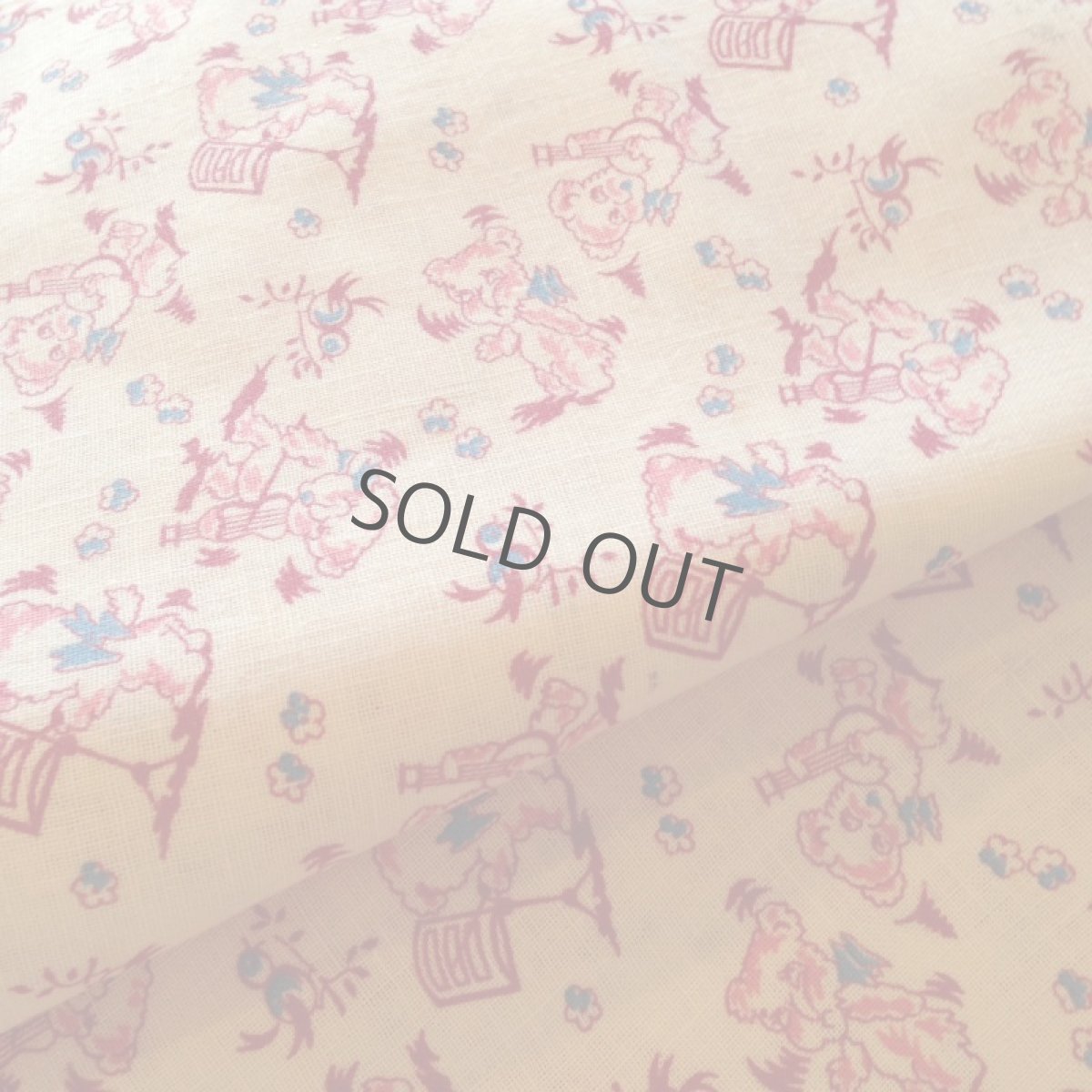 画像4: フィードサック 布 クリーム色 くま ピンク ミュージカル 1930年代 アメリカ (4)