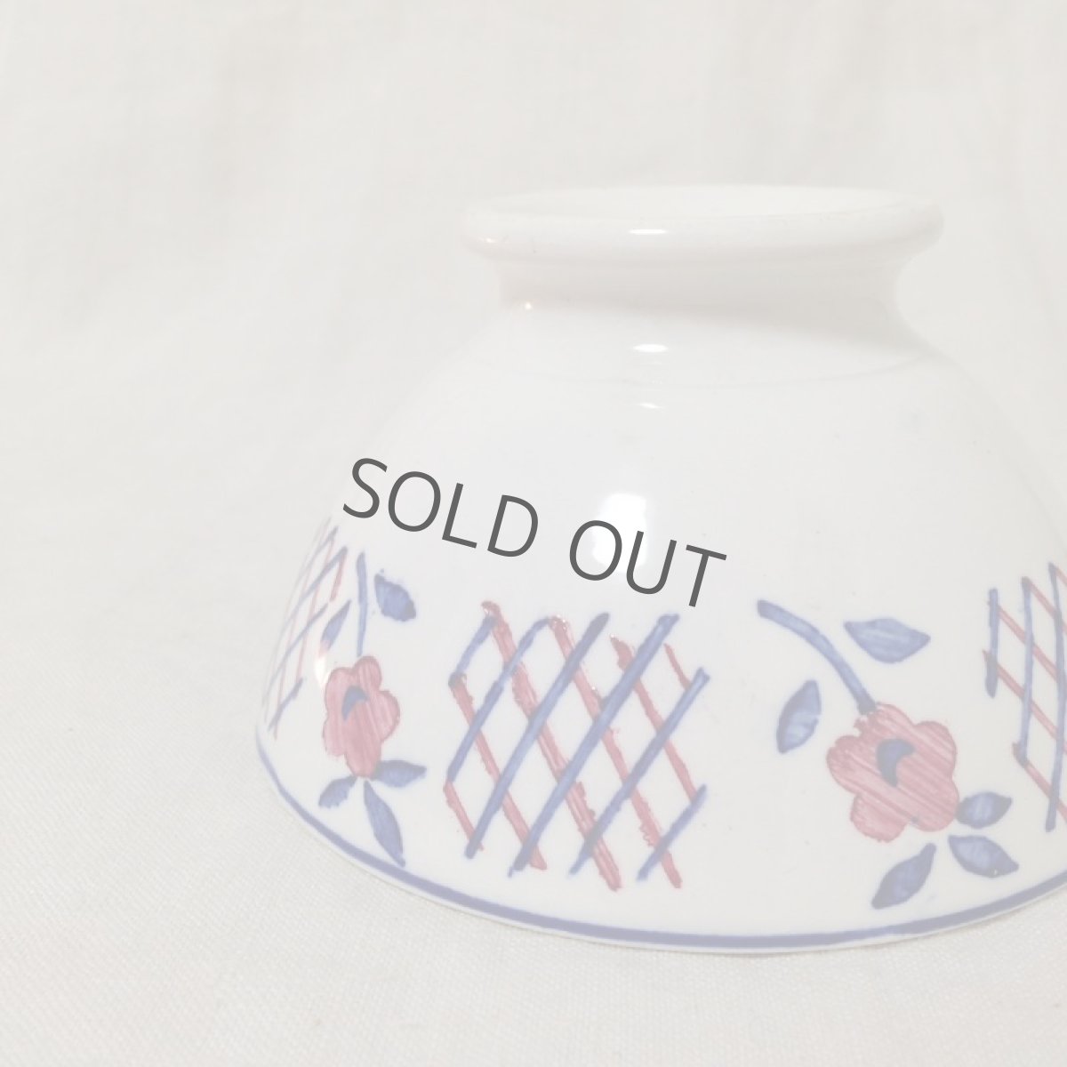 画像7: フランス カフェオレボウル 花 格子 青 赤 ステンシル 赤 Digoin＆Sarreguem (7)