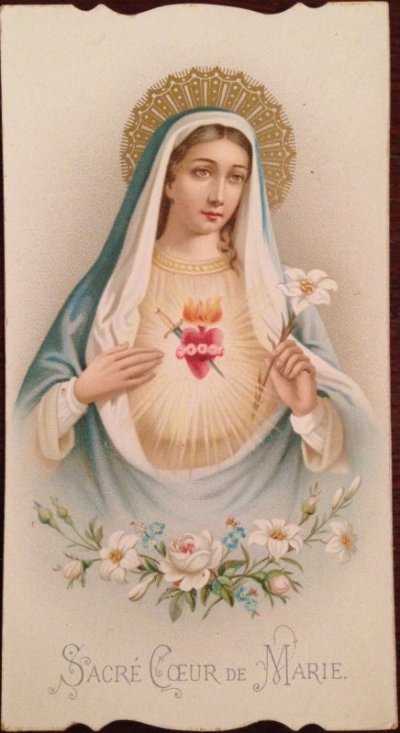 画像1: フランス 教会カード サクレクール 薔薇 百合 金彩 マリア