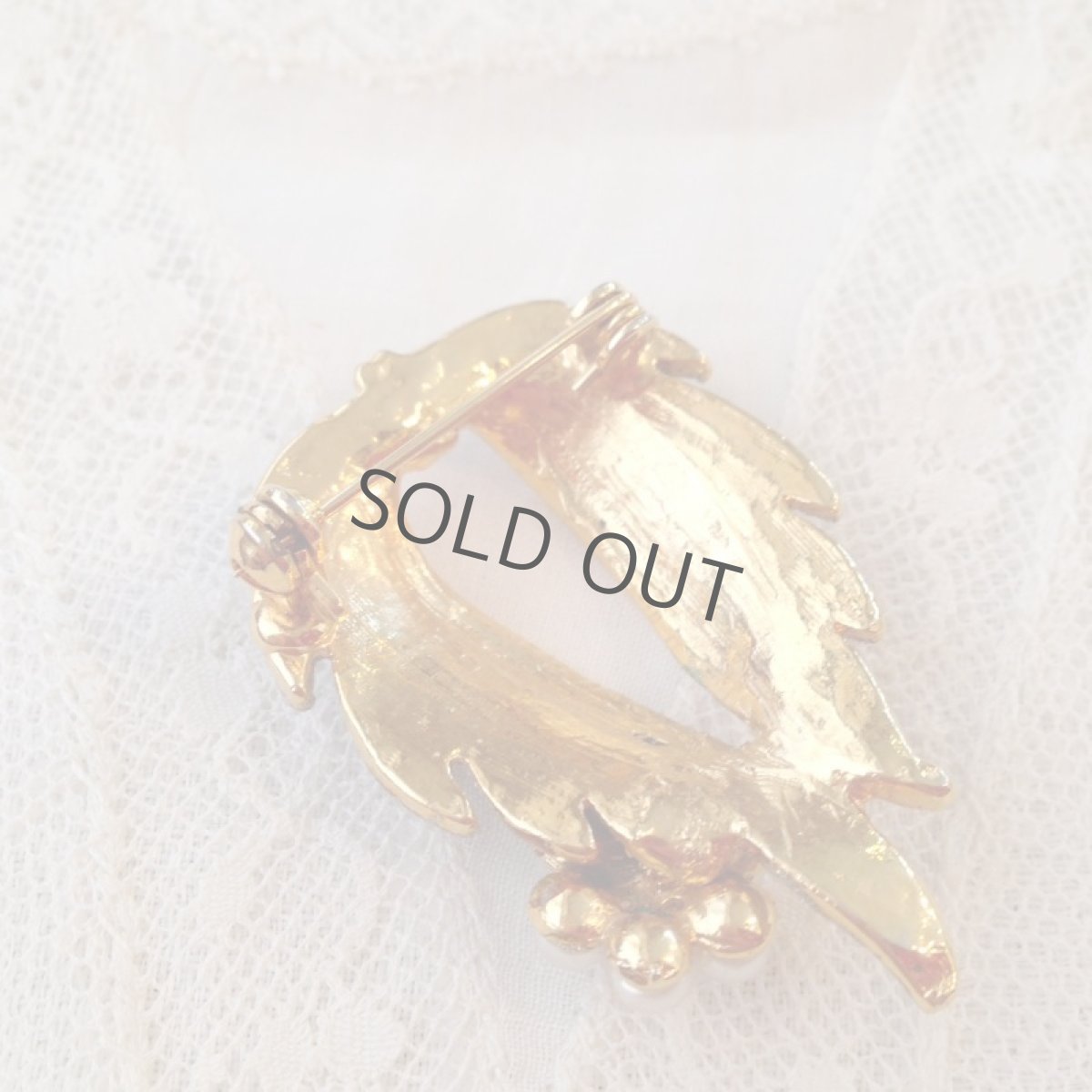 画像3: USA ブローチ シルバー ゴールド パール 葉モチーフ (3)