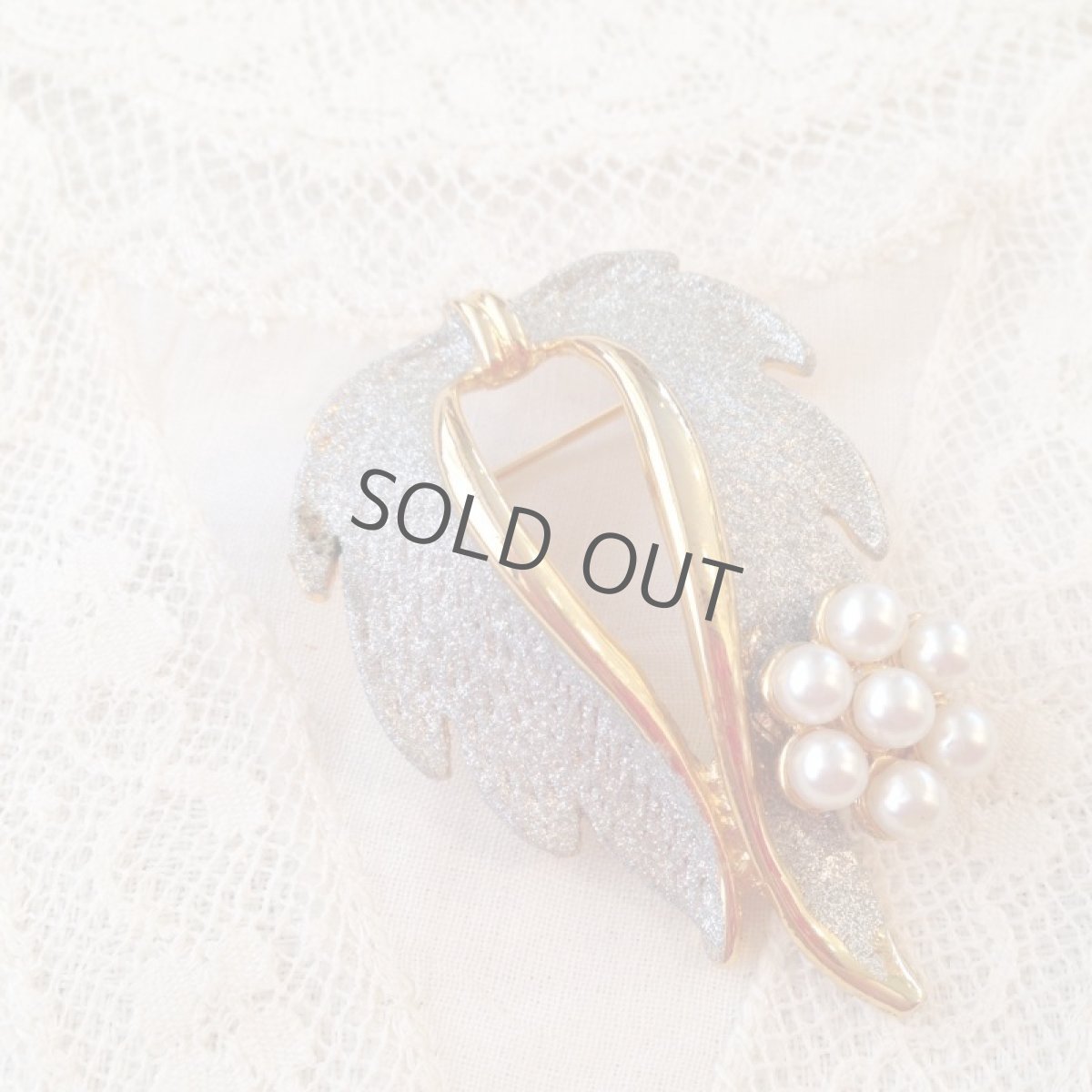 画像5: USA ブローチ シルバー ゴールド パール 葉モチーフ (5)