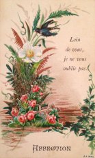 画像2: フランス 教会カード ツバメ 薔薇 ドライフラワー 1891s (2)