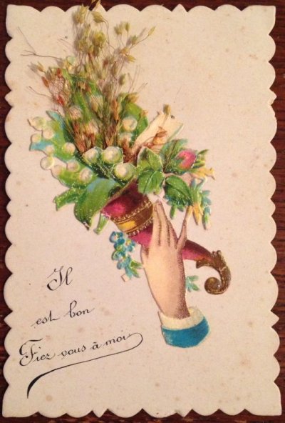 画像1: フランス カード 手 鈴蘭 ビクトリアンカード