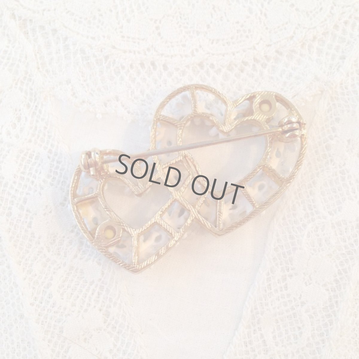 画像2: USA ブローチ 花 ハート 小花 ホワイト ゴールド (2)