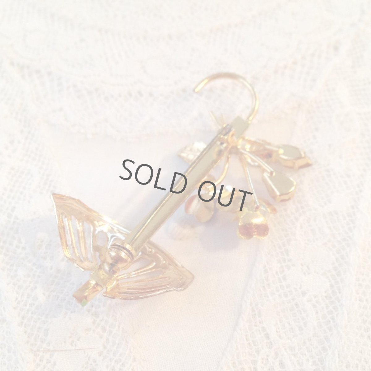 画像3: ＊オーストリア ブローチ 傘 小花 ラインストーン ゴールド (3)