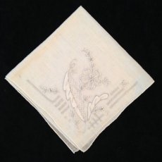 画像1: ハンカチーフ 手刺繍 白 四角 花 (1)