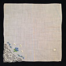 画像2: ハンカチーフ 刺繍 小花 ブルー 四角 (2)