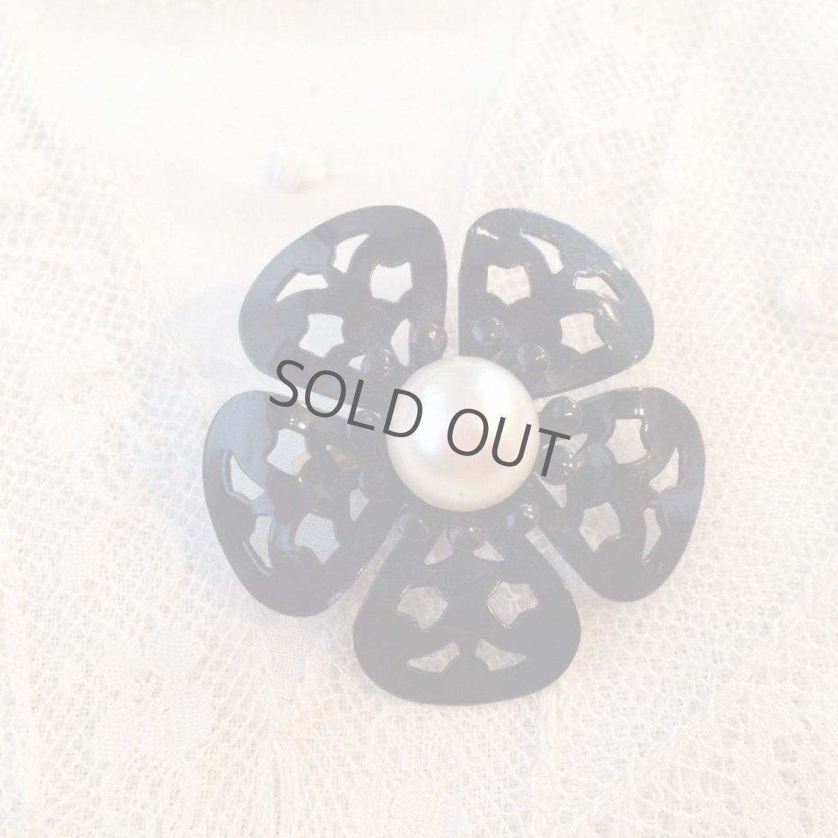 画像5: ブローチ エナメル 黒 パール 花 (5)