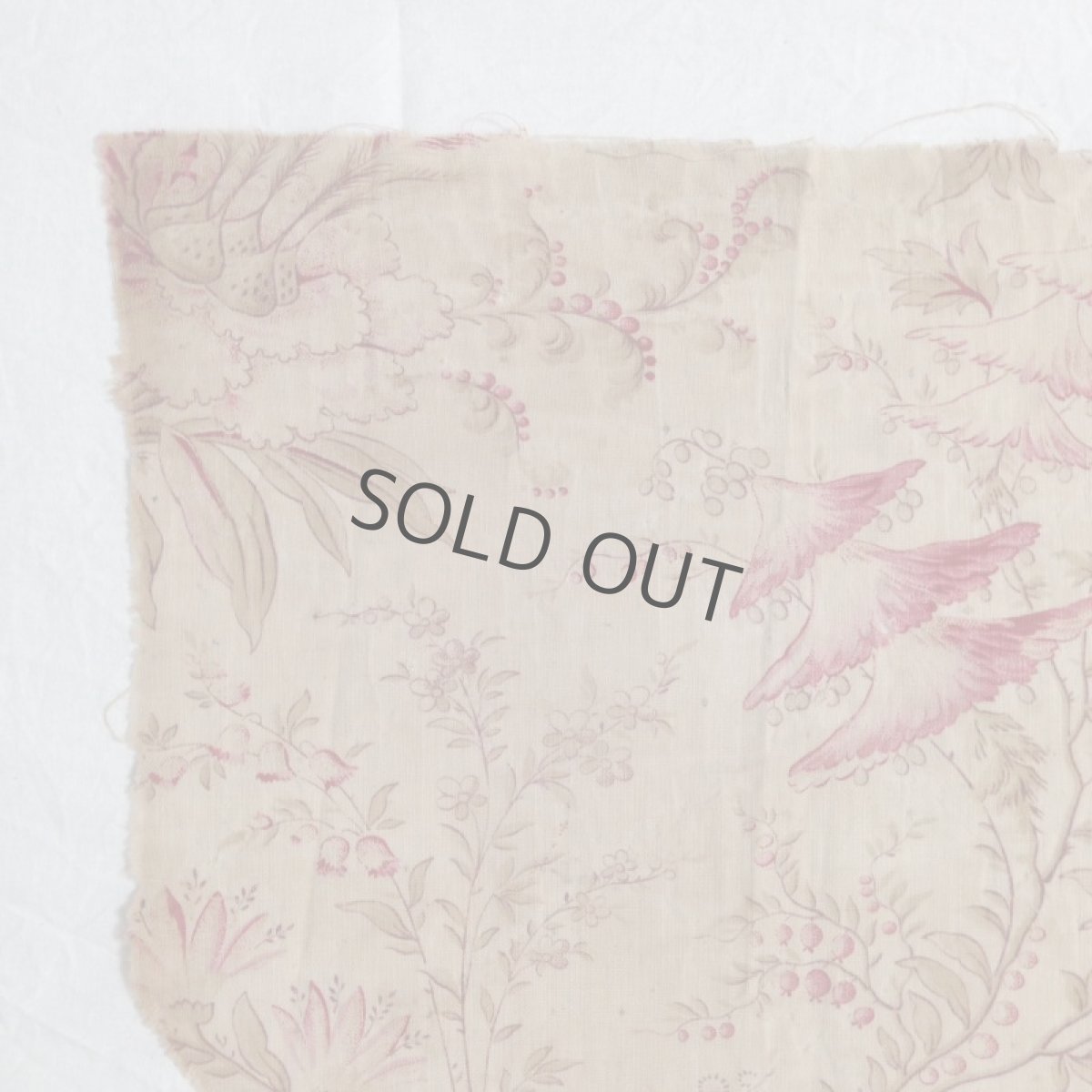 画像2: 古布 はぎれ ベージュ/赤 花/草木 (2)