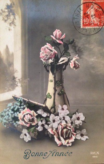 画像1: カード ボーンアニー 薔薇 切手 1913年