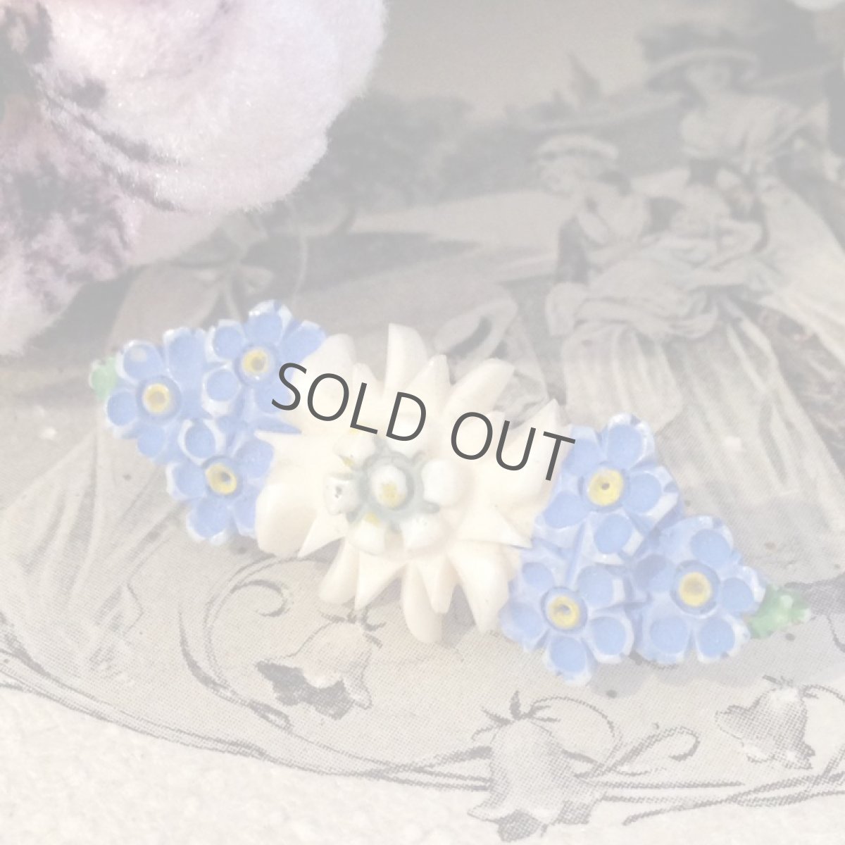 画像4: ブローチ セルロイド 忘れな草とエーデルワイス ブルー/ホワイト (4)