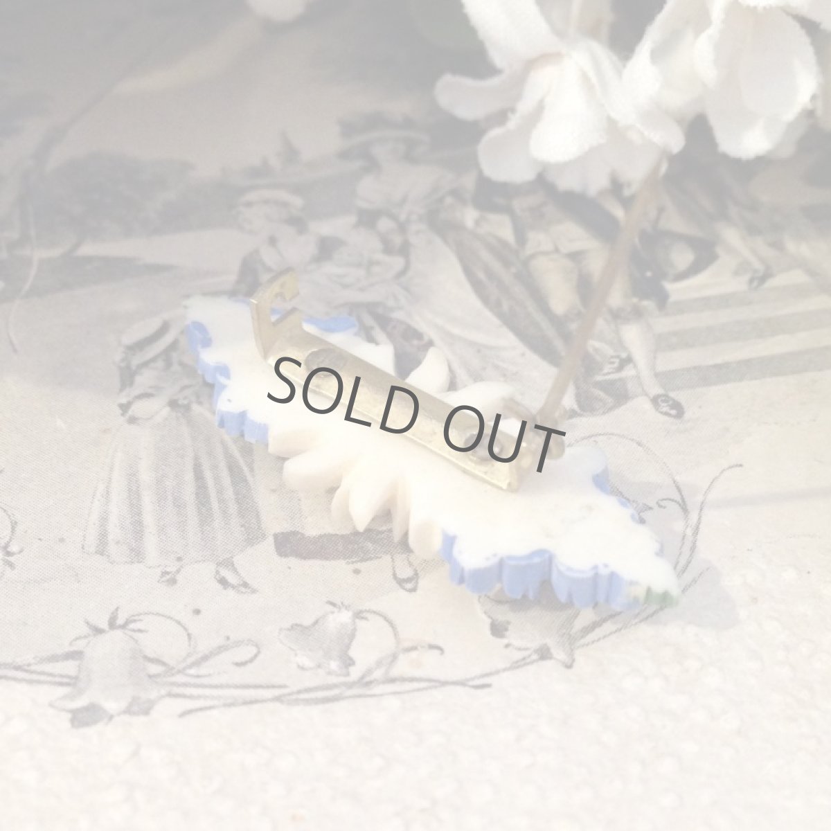 画像3: ブローチ セルロイド 忘れな草とエーデルワイス ブルー/ホワイト (3)