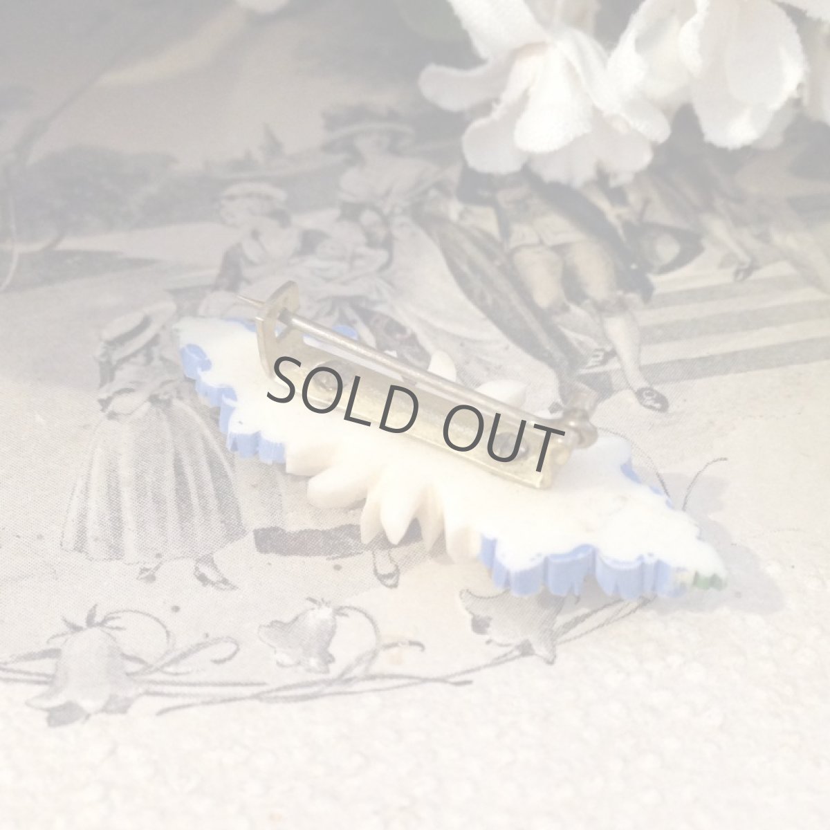 画像2: ブローチ セルロイド 忘れな草とエーデルワイス ブルー/ホワイト (2)