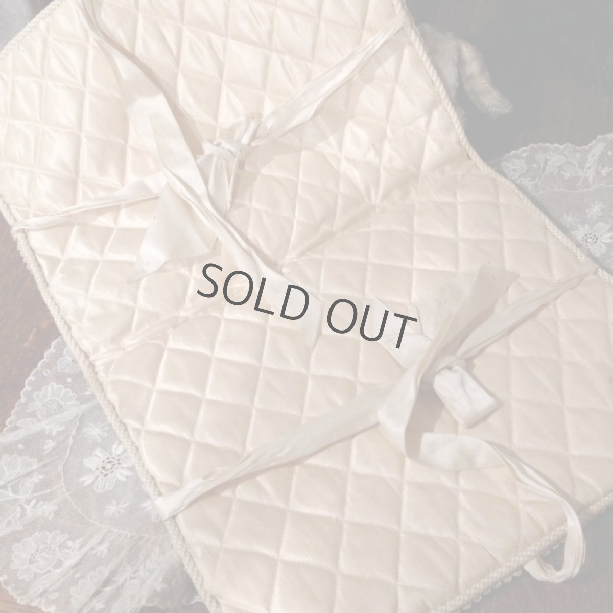 画像6: ハンカチ/ランジェリーケース ベージュ レース/シルクリボン (6)