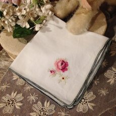 画像1: ハンカチーフ レース 刺繍 花 ブラック/薔薇 (1)