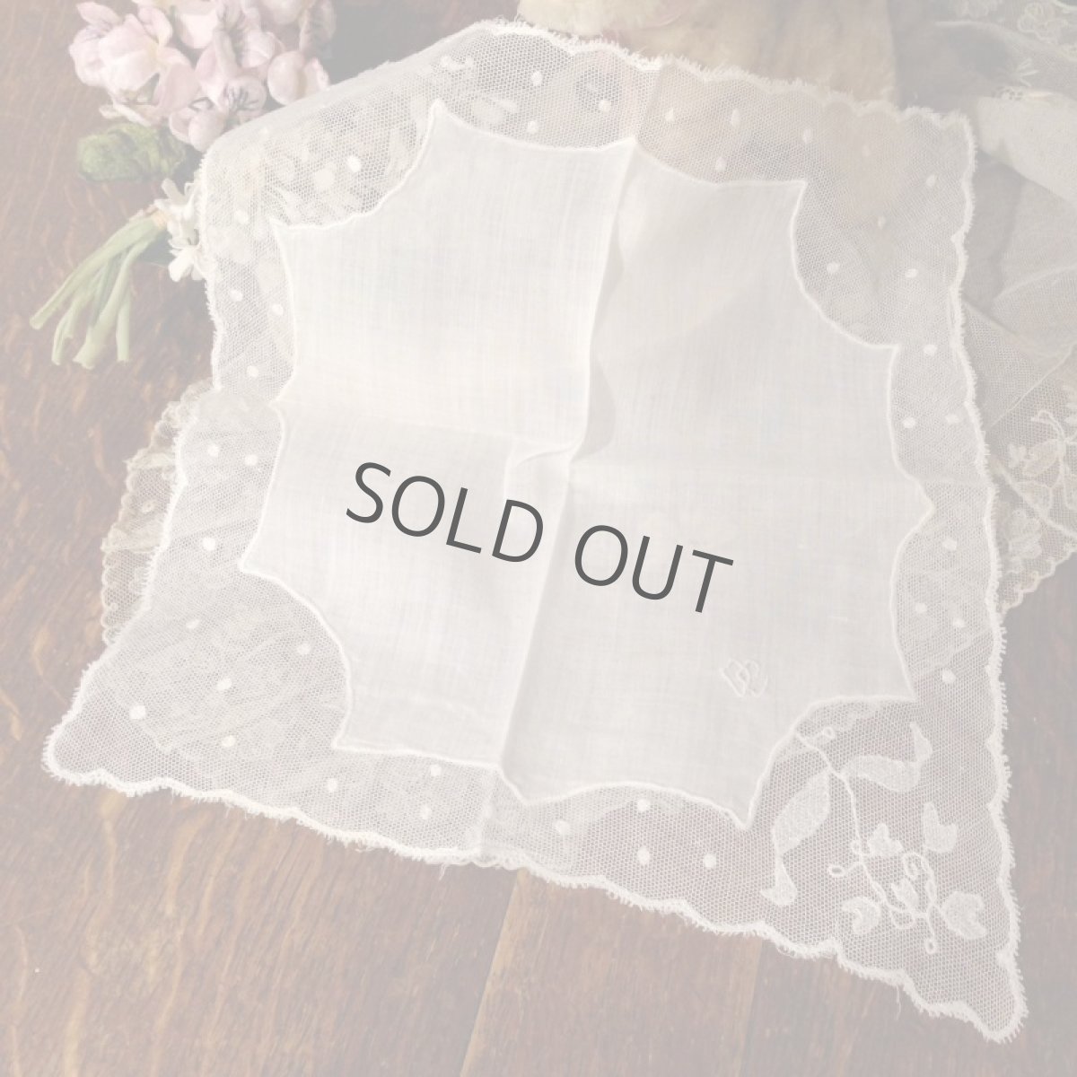 画像2: ハンカチーフ レース モノグラム刺繍 ホワイト (2)