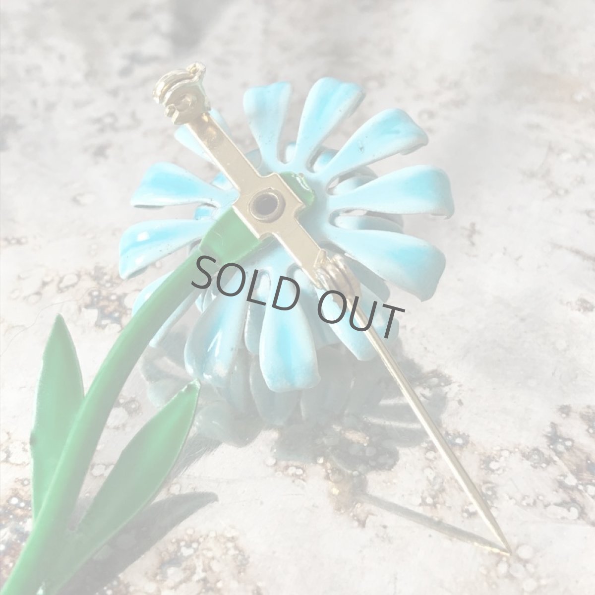 画像3: ブローチ エナメル ブルー/グリーン 花 一輪 (3)