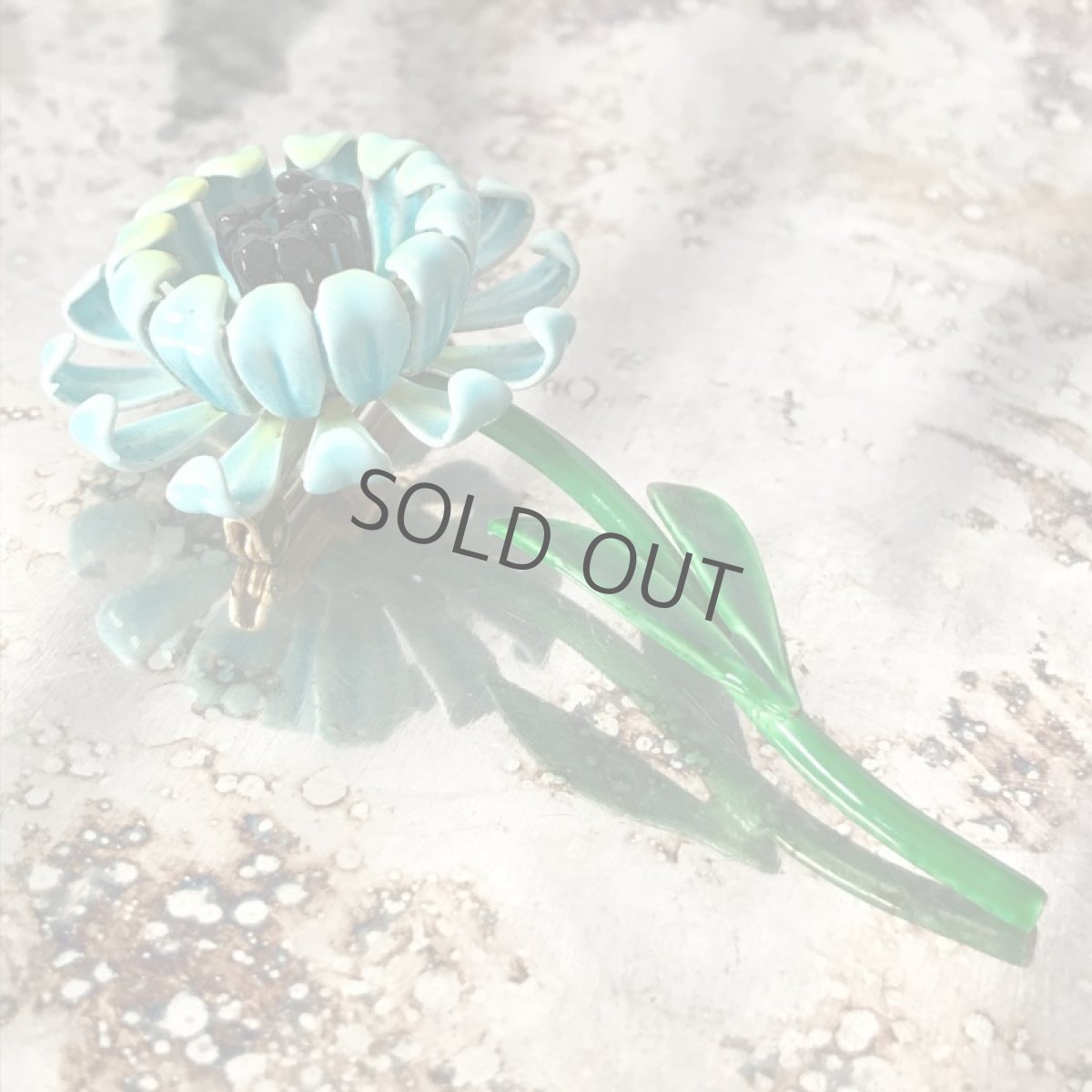 画像5: ブローチ エナメル ブルー/グリーン 花 一輪 (5)