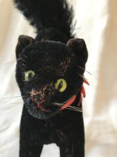画像7: steiff 黒猫のぬいぐるみ (大) 赤リボン (7)