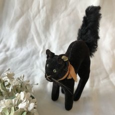 画像1: steiff 黒猫のぬいぐるみ (中) オレンジリボン (1)