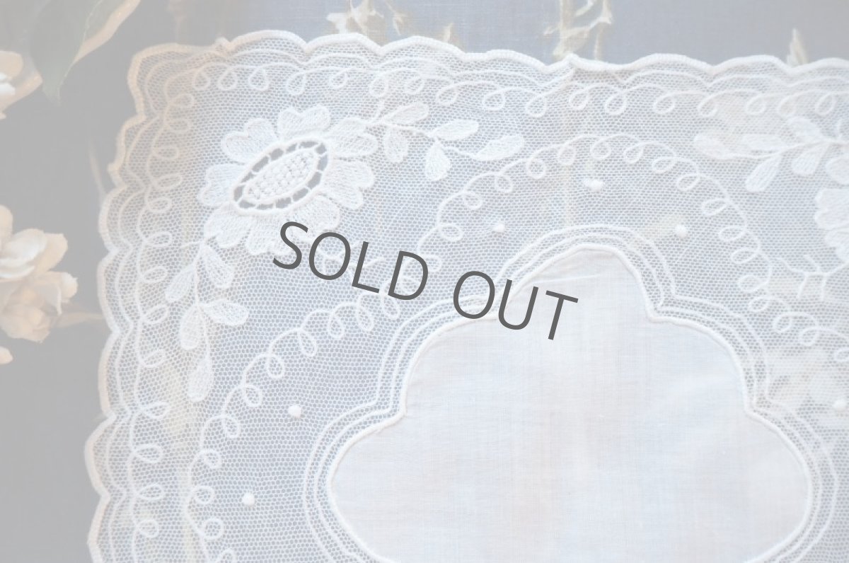 画像5: チュール/刺繍/四角のレースドイリー (5)