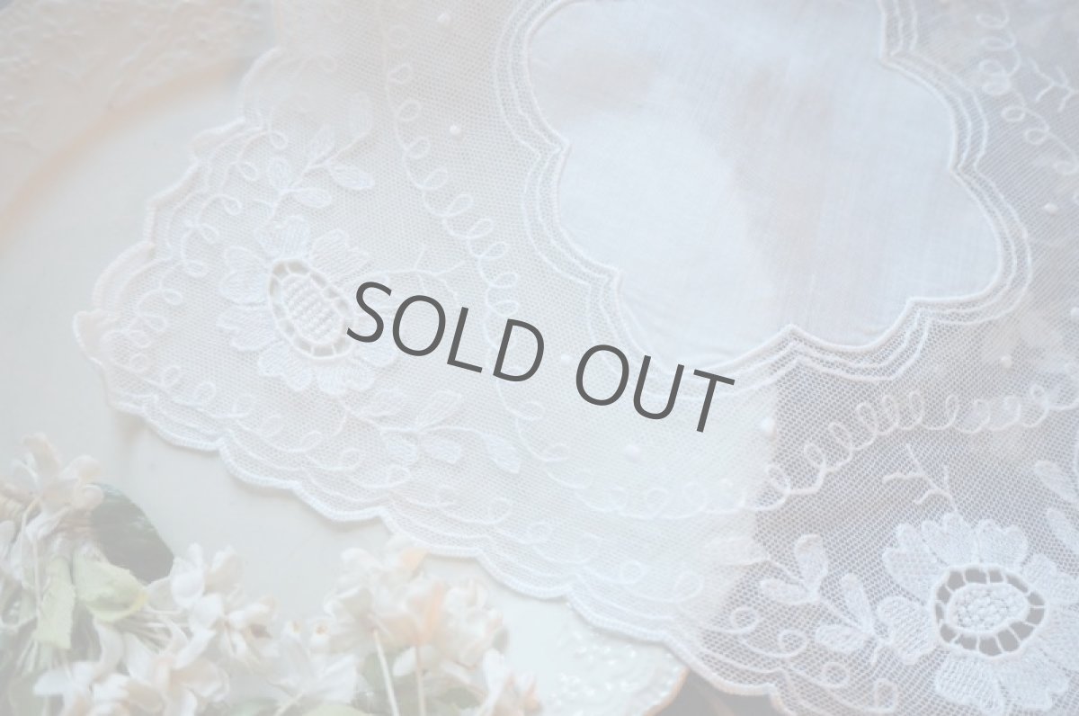 画像8: チュール/刺繍/四角のレースドイリー (8)