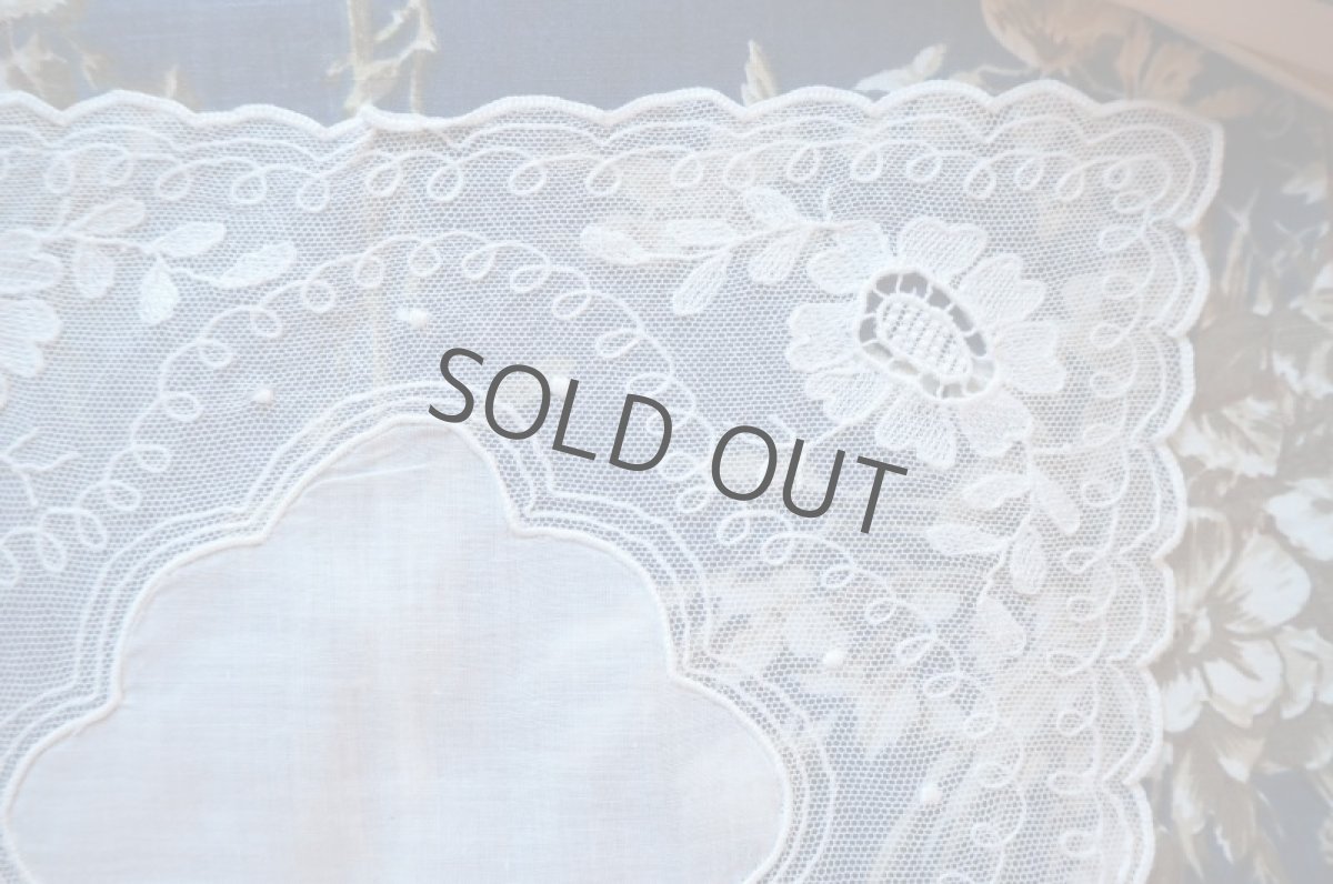 画像4: チュール/刺繍/四角のレースドイリー (4)