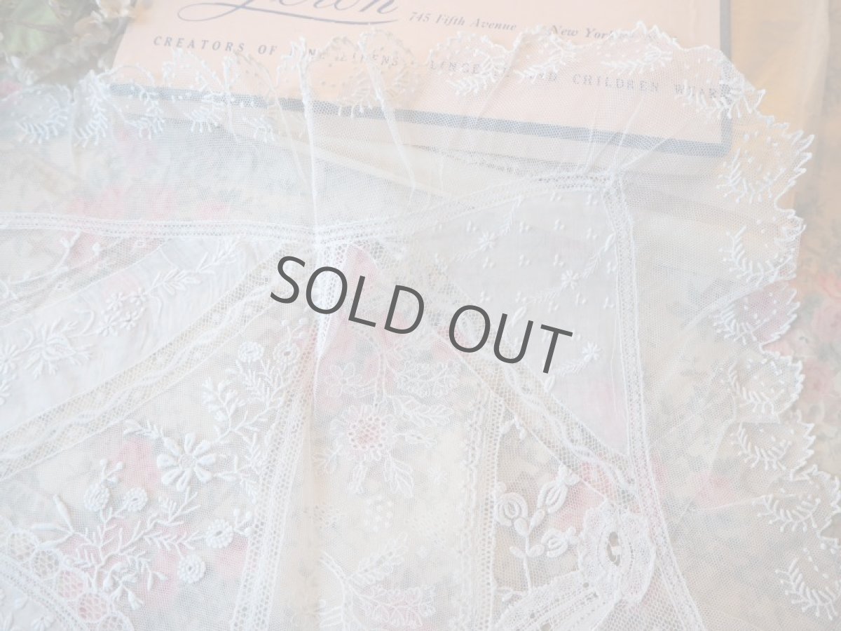 画像7: 手仕事ノルマンディー刺繍チュールドイリー／角形 (7)