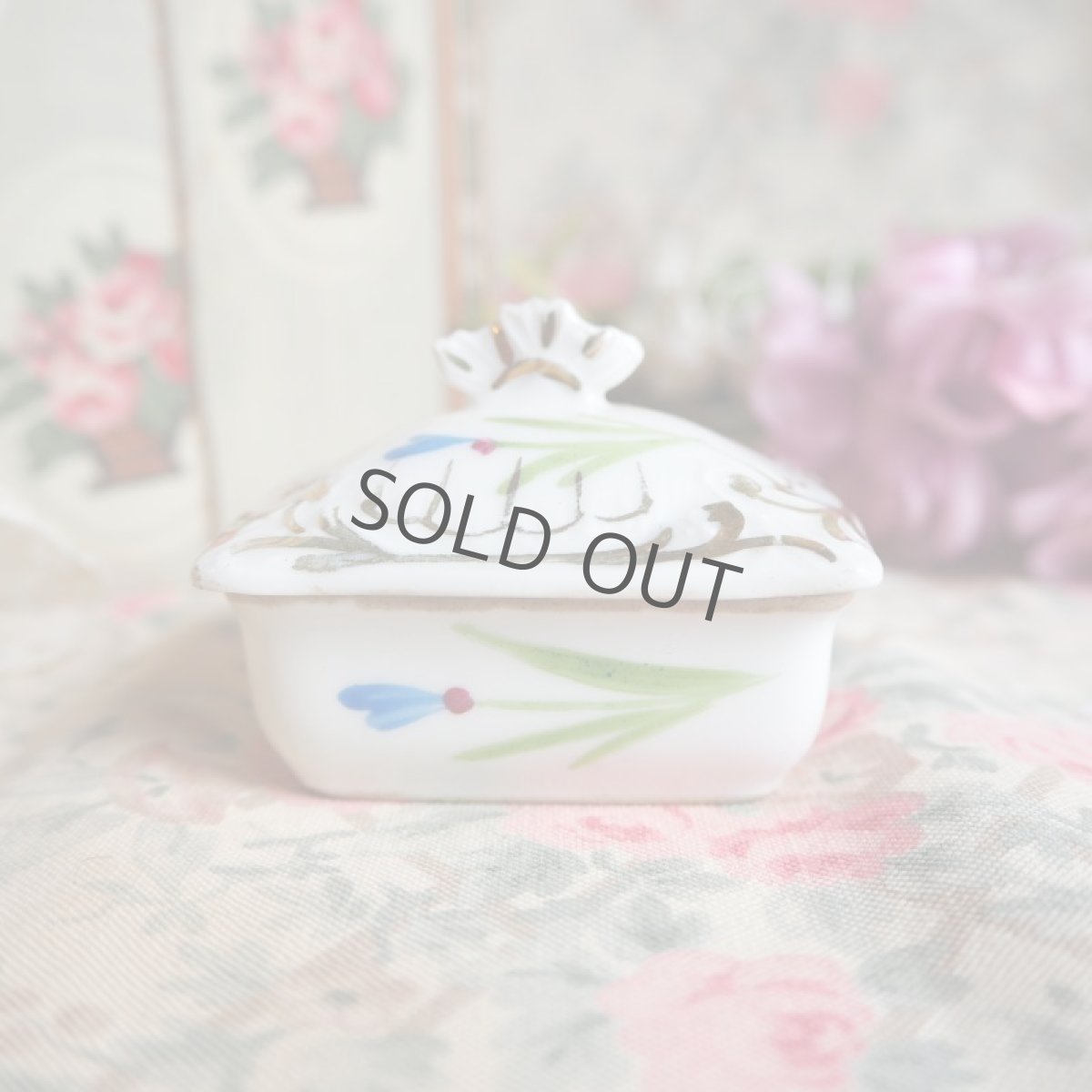 画像3: 手描きの花陶器の小さな蓋付小物入れおままごと／ドール用 (3)