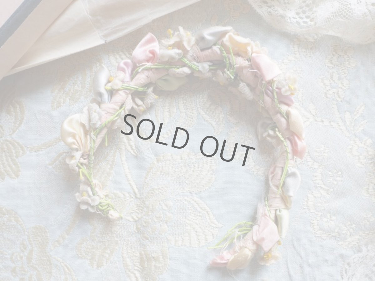 画像6: ピンクのベルベット布花ティアラ／ドール用 (6)