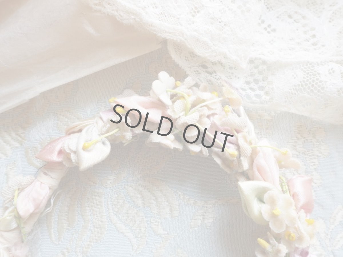 画像3: ピンクのベルベット布花ティアラ／ドール用 (3)