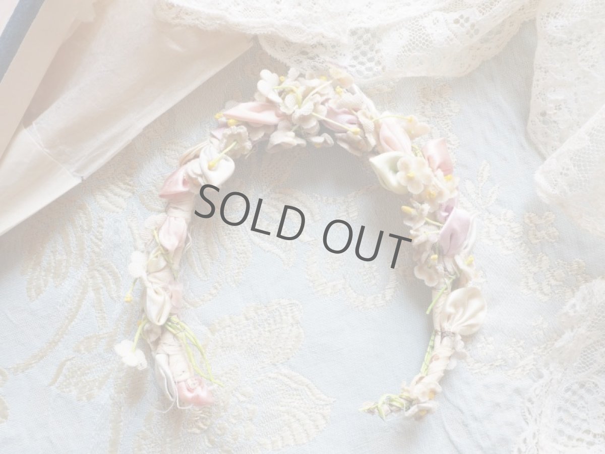 画像2: ピンクのベルベット布花ティアラ／ドール用 (2)