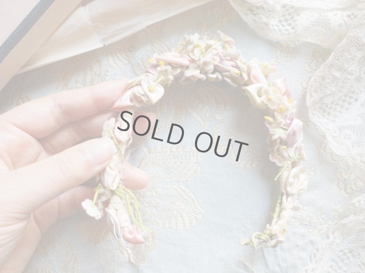 画像7: ピンクのベルベット布花ティアラ／ドール用 (7)