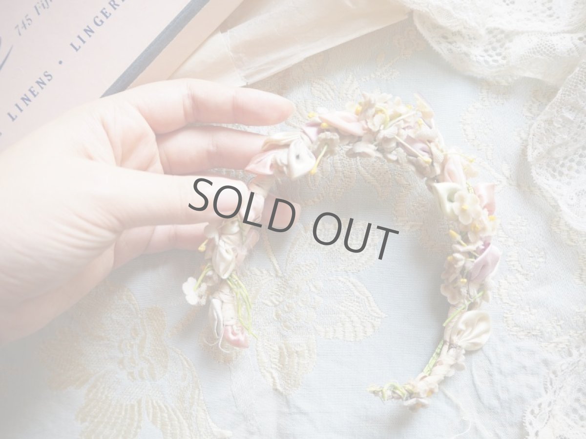 画像13: ピンクのベルベット布花ティアラ／ドール用 (13)