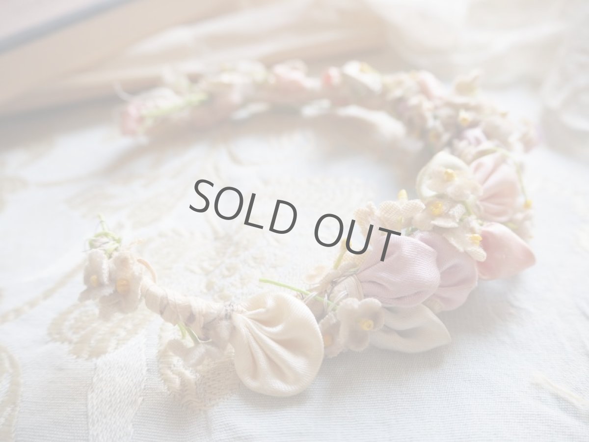 画像10: ピンクのベルベット布花ティアラ／ドール用 (10)