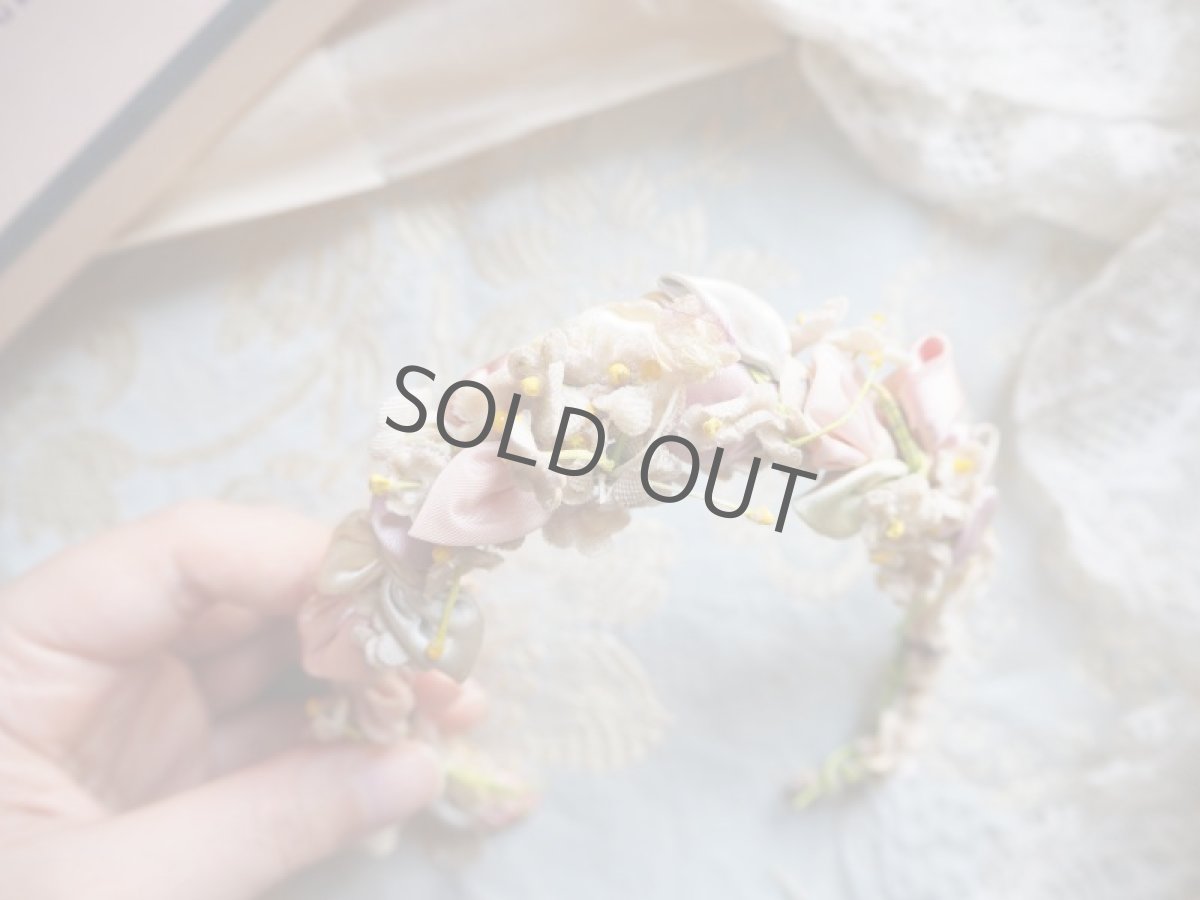 画像8: ピンクのベルベット布花ティアラ／ドール用 (8)