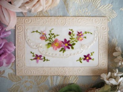 画像1: 小花刺繍のカード／封筒形