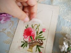 画像4: 花刺繍カード／ピンク花籠 (4)