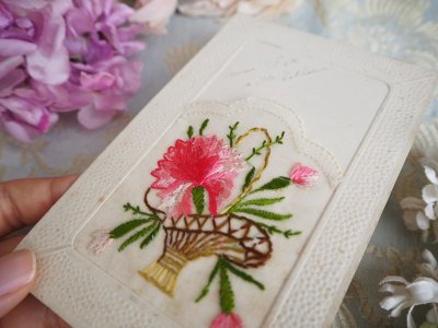 画像2: 花刺繍カード／ピンク花籠