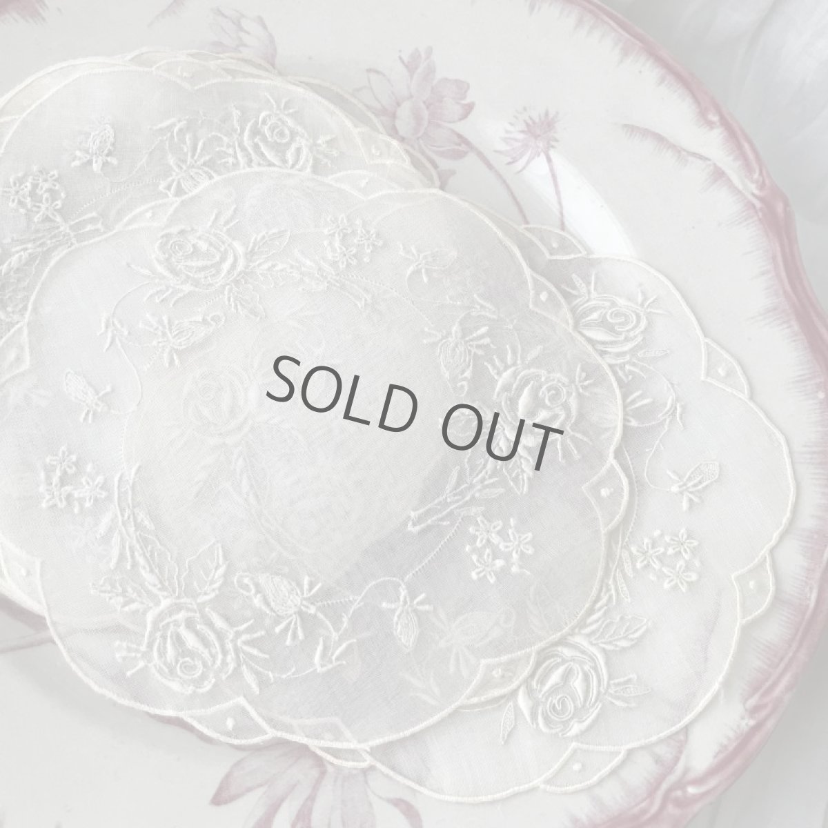 画像9: 薔薇の刺繍オーガンジーレースのドイリー (9)