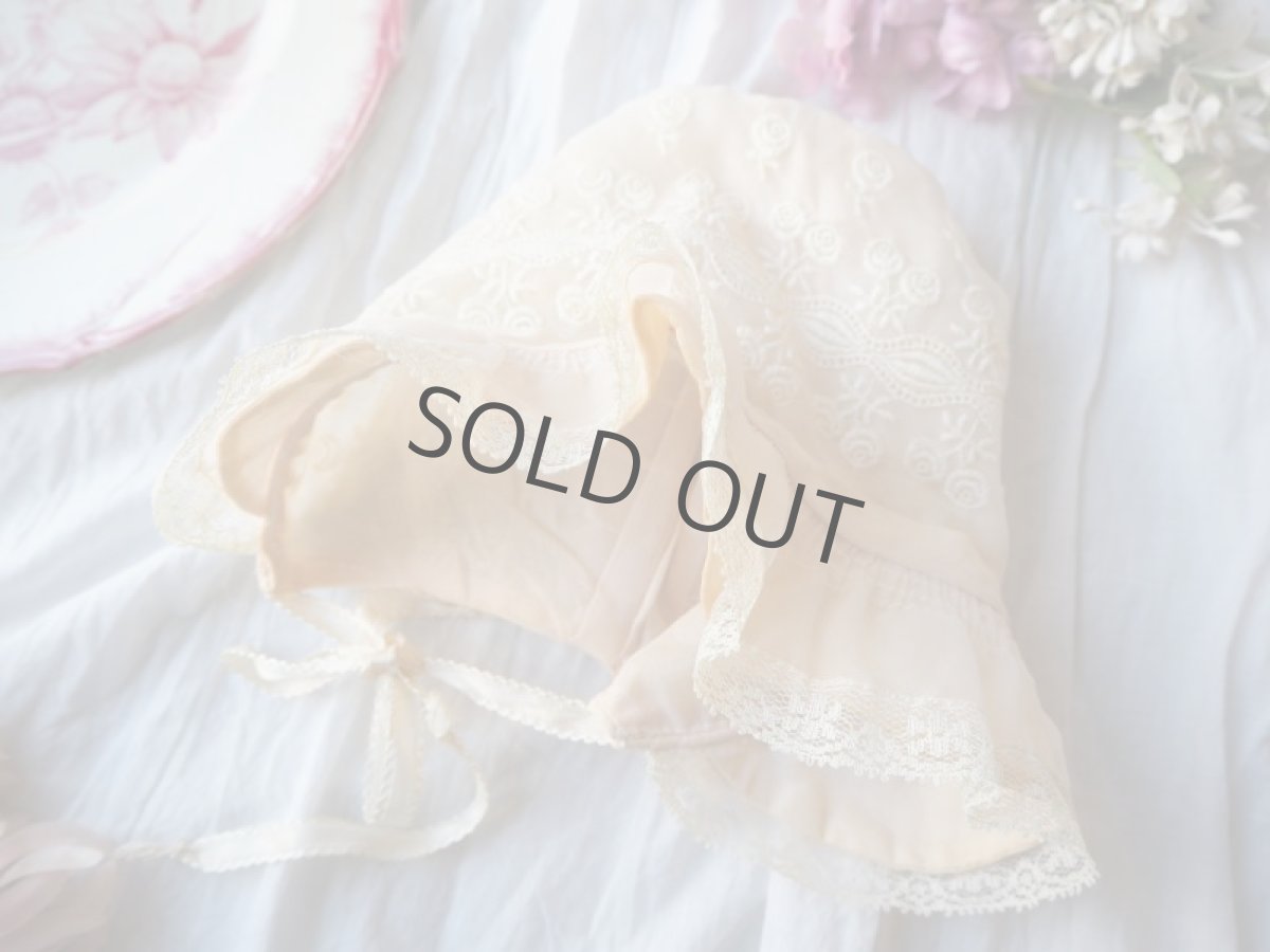 画像5: ロマンチックピンクのレース刺繍ボネ (5)