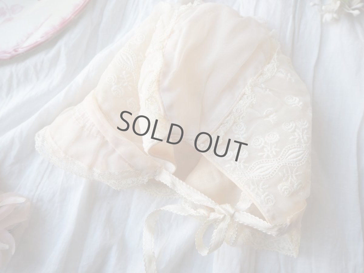 画像7: ロマンチックピンクのレース刺繍ボネ (7)