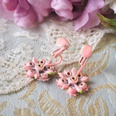 画像11: ロマンチックきらきらピンクの小花のブローチ&イヤリングセット (11)