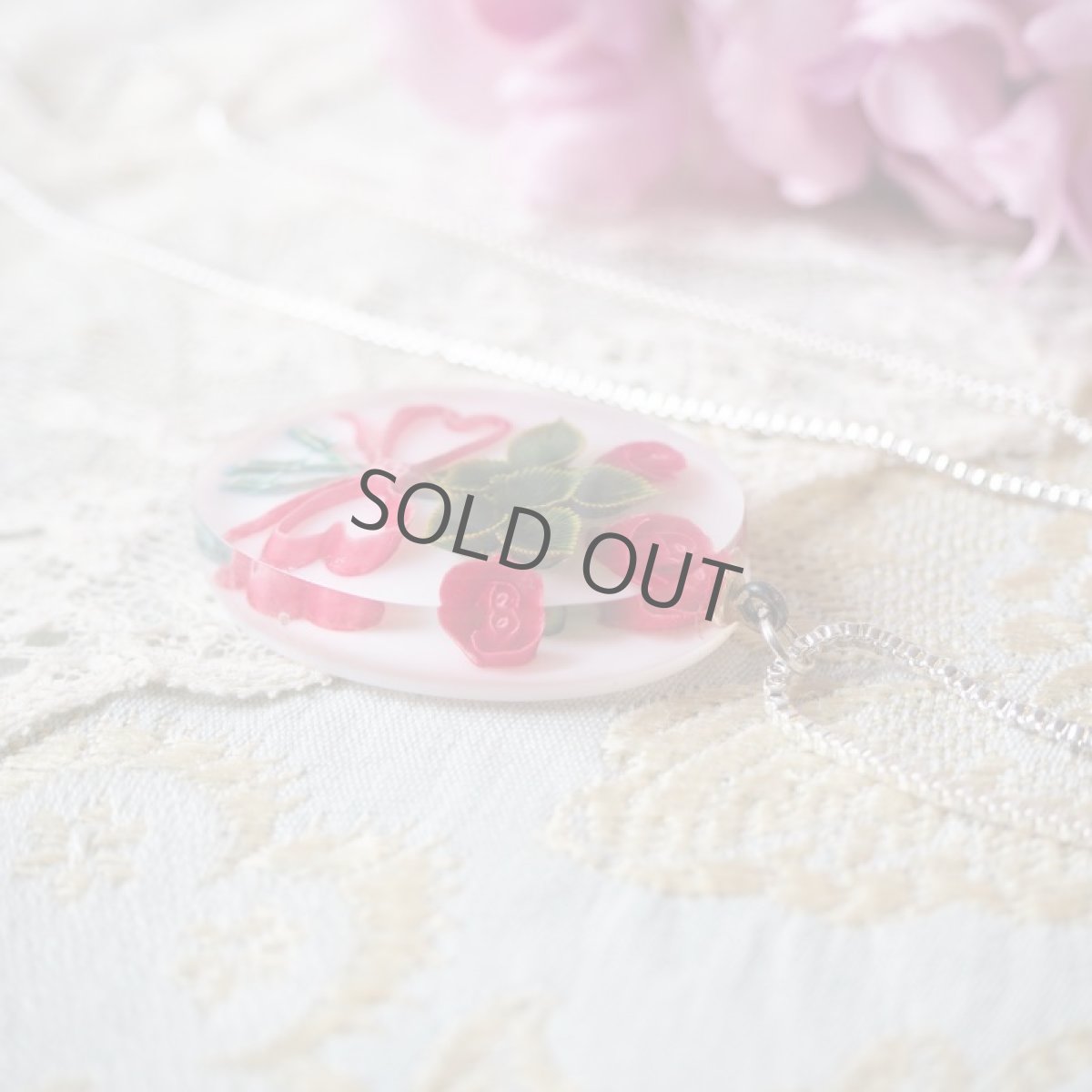 画像5: ルーサイト赤い薔薇とリボンのペンダント/シルバーチェーン (5)