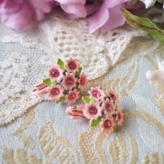 画像13: ロマンチックきらきらピンクの小花のブローチ&イヤリングセット (13)
