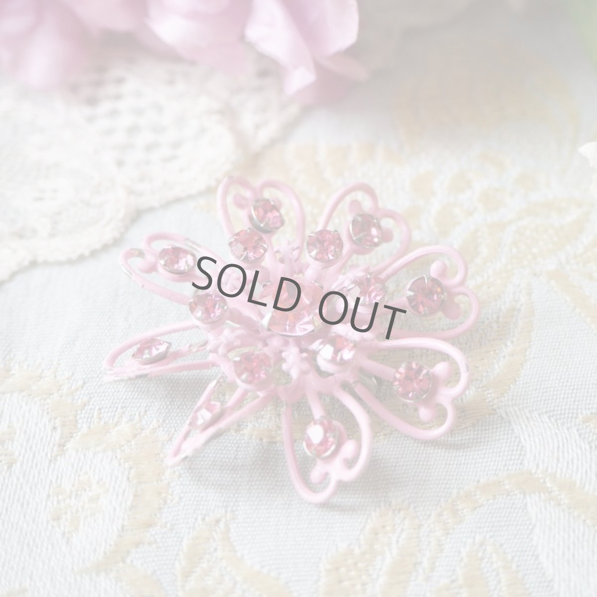 画像2: ピンクラインストーンエナメルのブローチ (2)