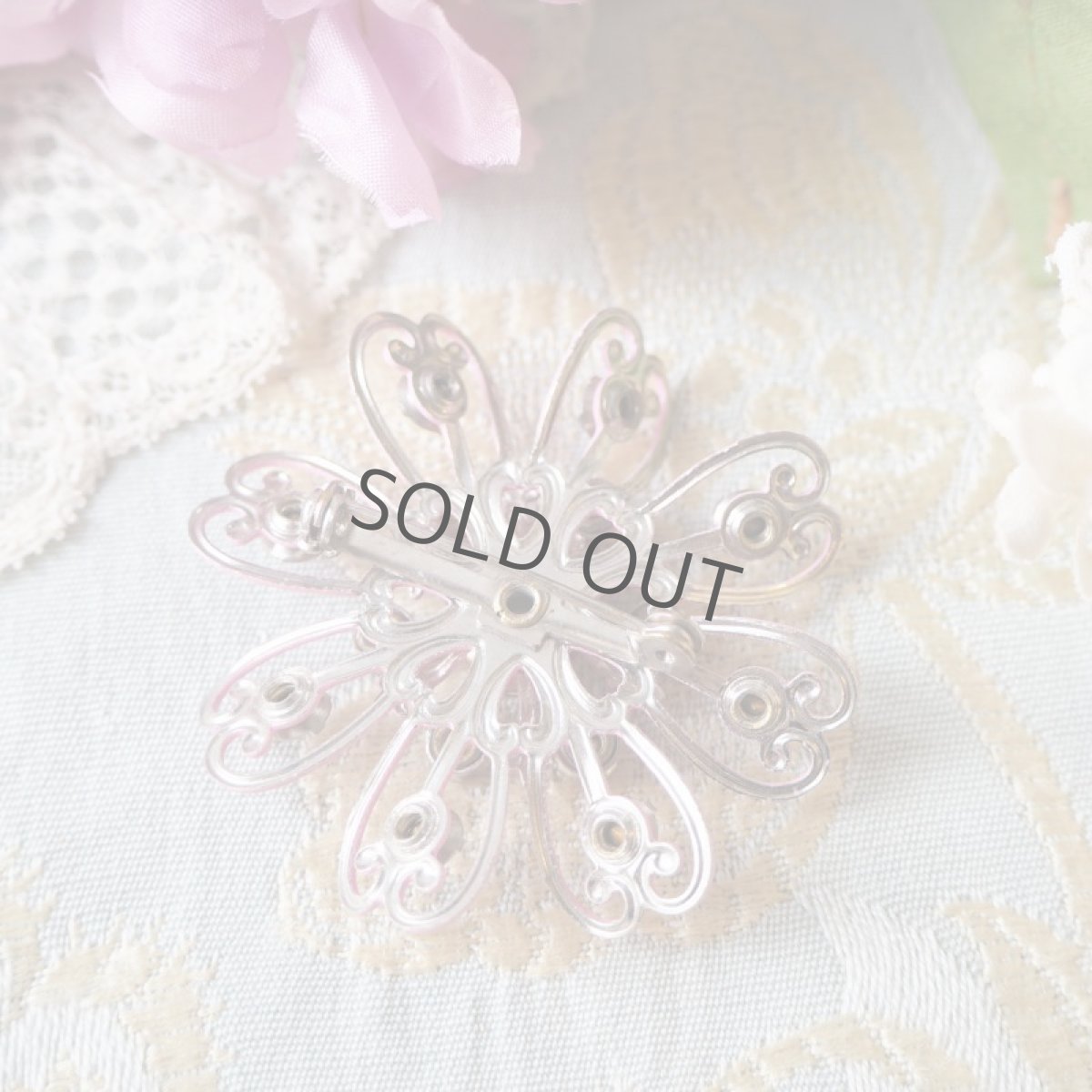 画像5: ピンクラインストーンエナメルのブローチ (5)