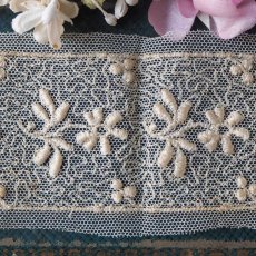 画像1: チュールに花の立体感のある刺繍広巾レース (1)